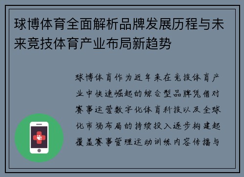 球博体育全面解析品牌发展历程与未来竞技体育产业布局新趋势